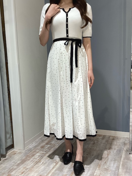 2026春夏新作 アソートドッキング配色ニットワンピース