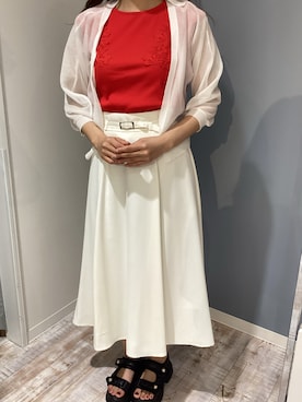 「MISCH MASCH（ミッシュマッシュ）の2026春夏新作 レーストリミングカットソー（ニット/セーター、レッド系）」を使った、河原町OPA店さん（レディース・160cm）の夏コーディネート