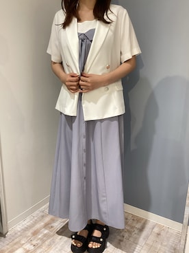 「MISCH MASCH（ミッシュマッシュ）の2026春夏新作 ハーフスリーブジャケット（テーラードジャケット、ホワイト系）」を使った、河原町OPA店さん（レディース・160cm）の春コーディネート