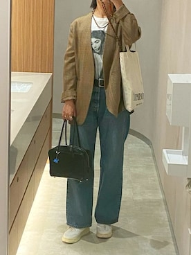 「アイテム（ノーカラージャケット）」を使った、ahiroさん（レディース・165cm）の秋コーディネート