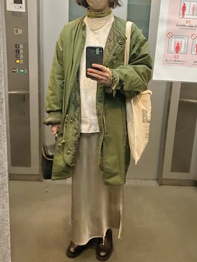 「THE SHINZONE（ザ　シンゾーン）のアイテム（ミリタリージャケット）」を使った、ahiroさん（レディース・165cm）の冬コーディネート