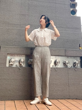 「アイテム（ポロシャツ）」を使った、光永さん（レディース・159cm）の秋コーディネート