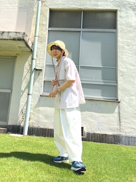 「Libra Cue（リブラ キュー）のハーフスリーブストライプフライヨークシャツ（シャツ/ブラウス）」を使った、光永さん（レディース・159cm）の夏コーディネート