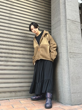 「グリッター」｜「アイテム（ワンピース/ドレス）」を使った、光永さん（レディース・159cm）の冬コーディネート