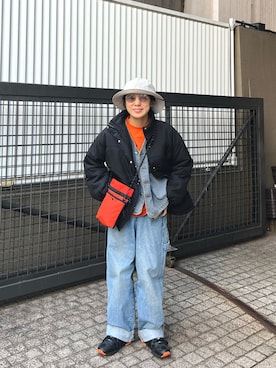 「ハット」｜「アイテム（ダウンジャケット/コート）」を使った、光永さん（レディース・159cm）の春コーディネート