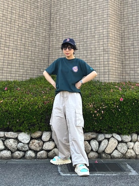 「NERDY（ノルディ）のアイテム（シューズ）」を使った、光永さん（レディース・159cm）の夏コーディネート