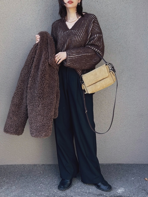 セール】オーバーサイズ畦編みVネックニット（ニット/セーター