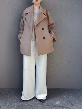 「アイテム（ピーコート）」を使った、さくらさん（レディース・163cm）の秋コーディネート