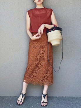 「Rouge vif（ルージュヴィフ）のアイテム」を使った、さくらさん（レディース・163cm）の夏コーディネート