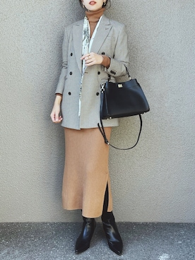 「チェック柄に恋してる」｜「アイテム（財布/小物）」を使った、さくらさん（レディース・163cm）の冬コーディネート