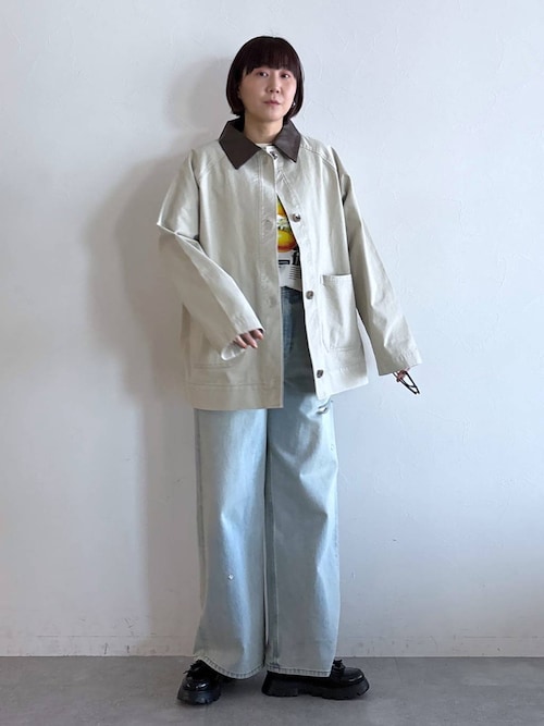 セール】襟レザー/ヴィンテージライクBIGカバーオール（ブルゾン