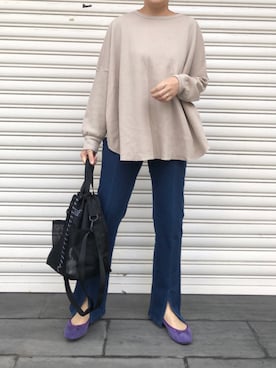 「アイテム（バレエシューズ、パープル系）」を使った、kaorinnさん（レディース・158cm）の秋コーディネート