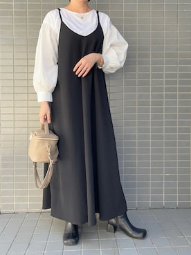 「袖ボリューム」｜「アイテム（ワンピース/ドレス）」を使った、kaorinnさん（レディース・158cm）の秋コーディネート