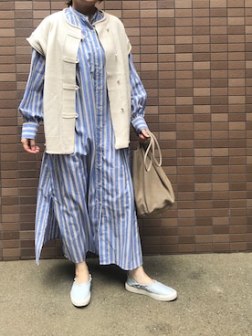「シャツワンピ」｜「アイテム（スリッポン）」を使った、kaorinnさん（レディース・158cm）の秋コーディネート