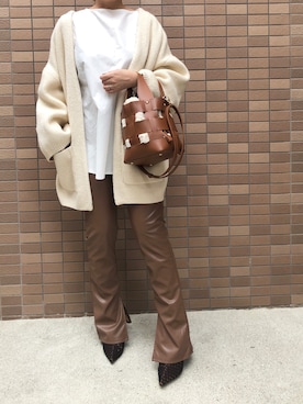 「スリットパンツ」｜「アイテム（ノーカラージャケット）」を使った、kaorinnさん（レディース・158cm）の秋コーディネート