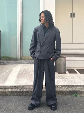 「アイテム（スラックス）」を使った、りゅうきさん（メンズ・177cm）の秋コーディネート