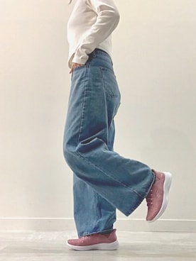 「SKECHERS（スケッチャーズ）のSKECHERS スケッチャーズ SWIFT FIT スウィフトフィット ROSEATE 3.0-LIVELY SHINE【軽量】レディーススニーカー(ロージエイト3.0) 898098（スニーカー、ピンク系）」を使った、ASBee STAFFさん（レディース・150cm）の夏コーディネート