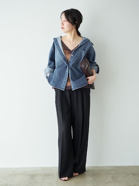 「plage（プラージュ）の2 Tuck Elegant パンツ（スラックス、ブラック系）」を使った、Mayuさん（レディース・157cm）の春コーディネート