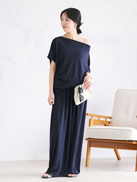 「plage（プラージュ）の《追加》Jersey Drape パンツ 2（その他パンツ、ブルー系）」を使った、Mayuさん（レディース・157cm）の夏コーディネート