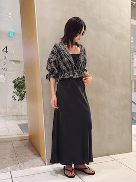 「IENA LA BOUCLE（イエナラブークル）のIENA LA BOUCLE キャッチワッシャーチェックシャツ（シャツ/ブラウス、ブラック系）」を使った、kuboさん（レディース・165cm）の夏コーディネート