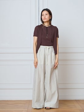 「IENA LA BOUCLE（イエナラブークル）のIENA LA BOUCLE コットンリブハーフスリーブカットソー（Tシャツ/カットソー、ブラウン系）」を使った、kuboさん（レディース・165cm）の夏コーディネート