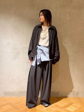 「Kaptain Sunshine（キャプテン サンシャイン）のKAPTAIN SUNSHINE キャプテンサンシャイン Wool Poplin Zip ブルゾン KS26SJK09（その他アウター、ブラック系）」を使った、kuboさん（レディース・165cm）の春コーディネート