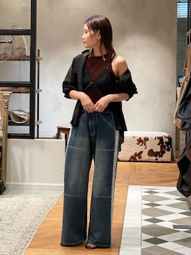 「IENA LA BOUCLE（イエナラブークル）のIENA LA BOUCLE フィブリルシアーシャツ（シャツ/ブラウス、ブラック系）」を使った、kuboさん（レディース・165cm）の春コーディネート