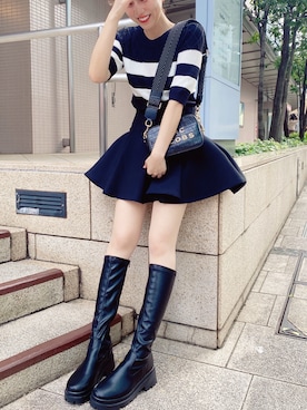 「MARC JACOBS（マークジェイコブス）のアイテム」を使った、二宮早織さん（レディース・165cm）の冬コーディネート