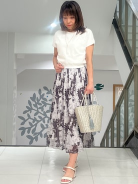 「COUP DE CHANCE（クードシャンス）の【天然素材】カゴバック（トートバッグ、ベージュ系）」を使った、AYAさん（レディース・154cm）の春コーディネート