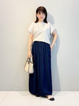 「Dessin（デッサン）の【セットアップ可能・洗える】配色クルーネック麻ジャケット（ノーカラージャケット、ブルー系）」を使った、nakajoさん（レディース・155cm）の春コーディネート