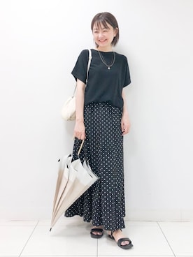 「アイテム（長傘、ベージュ系）」を使った、nakajoさん（レディース・155cm）の夏コーディネート
