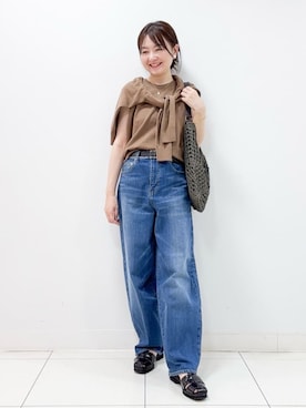 「Dessin（デッサン）の【洗える】デニムカーブパンツ（デニムパンツ、ブルー系）」を使った、nakajoさん（レディース・155cm）の春コーディネート
