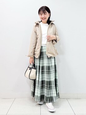 「Dessin（デッサン）の【撥水・洗える】2WAYマウンテンパーカ（S～L）（ブルゾン、ベージュ系）」を使った、nakajoさん（レディース・155cm）の春コーディネート
