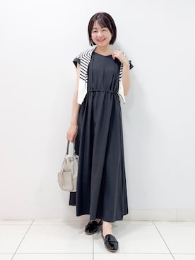 「Dessin（デッサン）の【洗える】ウエストドロストリングワンピース（ワンピース、グレー系）」を使った、nakajoさん（レディース・155cm）の秋コーディネート