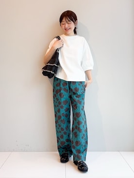 「Dessin（デッサン）の【360度可愛い・洗える】バックヘンリーカットソー（5分袖/XS~L）（Tシャツ/カットソー、ホワイト系）」を使った、nakajoさん（レディース・155cm）の春コーディネート