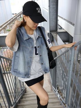 「SpRay（スプレイ）のデニムベスト（ベスト、ブルー系）」を使った、sprayofficialさん（レディース・163cm）の夏コーディネート