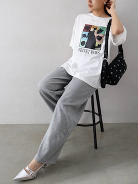 「SpRay（スプレイ）のＣＡＴ　プリント　Ｔシャツ（Tシャツ/カットソー、ホワイト系）」を使った、sprayofficialさん（レディース・163cm）の夏コーディネート