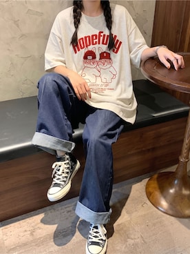 「SpRay（スプレイ）のうさぎ刺繍　Ｔシャツ（Tシャツ/カットソー、ベージュ系）」を使った、sprayofficialさん（レディース・163cm）の夏コーディネート