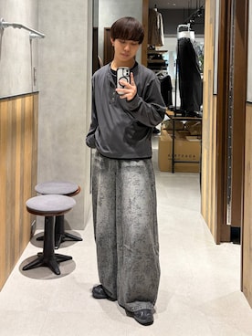 「RAGEBLUE（レイジブルー）のFAKE LAYERED HENLEY NECK LONG SLEEVE T-SHIRT/フェイクレイヤードヘンリーネックロンT（Tシャツ/カットソー、グレー系）」を使った、omu0324さん（メンズ）の秋コーディネート