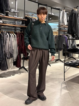 「RAGEBLUE（レイジブルー）のRIVET SEMI FLARE PANTS/リベットセミフレアパンツ【セットアップ対応】（デニムパンツ、ブラウン系）」を使った、omu0324さん（メンズ）の秋コーディネート