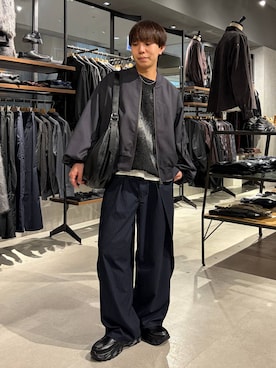 「RAGEBLUE（レイジブルー）のLOOSE NECK SHEER LONG TEE/ユルネックシアーロンＴ（Tシャツ/カットソー、ホワイト系）」を使った、omu0324さん（メンズ）の秋コーディネート