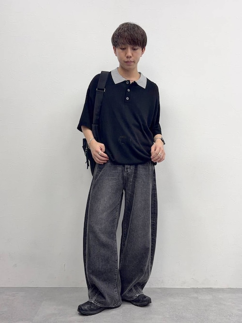 【希少】René basic バイカラーニットポロシャツ 美品 日本製 半袖 RAGEBLUE（レイジブルー） ポロシャツ 半袖 Bi-collar Knit Polo Shirt