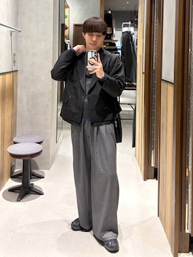 「RAGEBLUE（レイジブルー）のRIVET DOUBLE TAILORED JACKET/リベットダブルテーラードジャケット【セットアップ対応】（テーラードジャケット、ブラック系）」を使った、omu0324さん（メンズ）の秋コーディネート