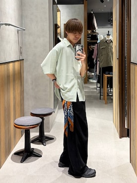「RAGEBLUE（レイジブルー）の【LUXURY+EASY】＜接触冷感＞OVER SIZE DRAPE SHIRTS / ラグイージー オーバーサイズドレープシャツ（Shirts、グリーン系）」を使った、omu0324さん（メンズ）の春コーディネート