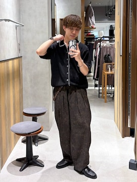 「RAGEBLUE（レイジブルー）のBotanical Pattern Summer Cocoon Easy Pants/総柄/サマーコクーンイージーパンツ（スラックス、ブラウン系）」を使った、omu0324さん（メンズ）の夏コーディネート