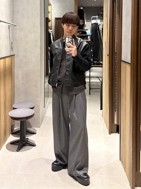 「RAGEBLUE（レイジブルー）のSLEEVE SWITCHING LEATHER RIDERS JACKET/袖切り替えレザーライダースジャケット（ライダースジャケット、ブラック系）」を使った、omu0324さん（メンズ）の秋コーディネート