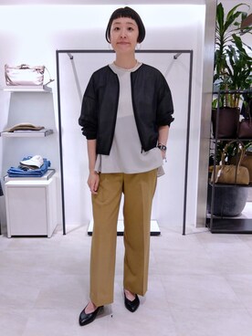 「UNTITLED（アンタイトル）のトリコットシアーブラウス（シャツ/ブラウス、ブラック系）」を使った、まちこさん（レディース・169cm）の夏コーディネート