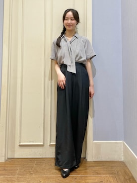 「grove（グローブ）の半袖になって再登場！【洗える】チャーム付きマルチWAYボウタイブラウス（シャツ/ブラウス、ブラック系）」を使った、あい梨さんの夏コーディネート