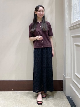 「grove（グローブ）の【ひんやり・UV・洗濯機◎】上品コットン混カーディガン（カーディガン/ボレロ、ブラウン系）」を使った、あい梨さんの夏コーディネート