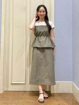 「grove（グローブ）の【低身長さんも選べる着丈・洗濯機◎】1枚で旬顔！Tシャツドッキングドロストワンピース（ワンピース、ブラウン系）」を使った、あい梨さんの夏コーディネート